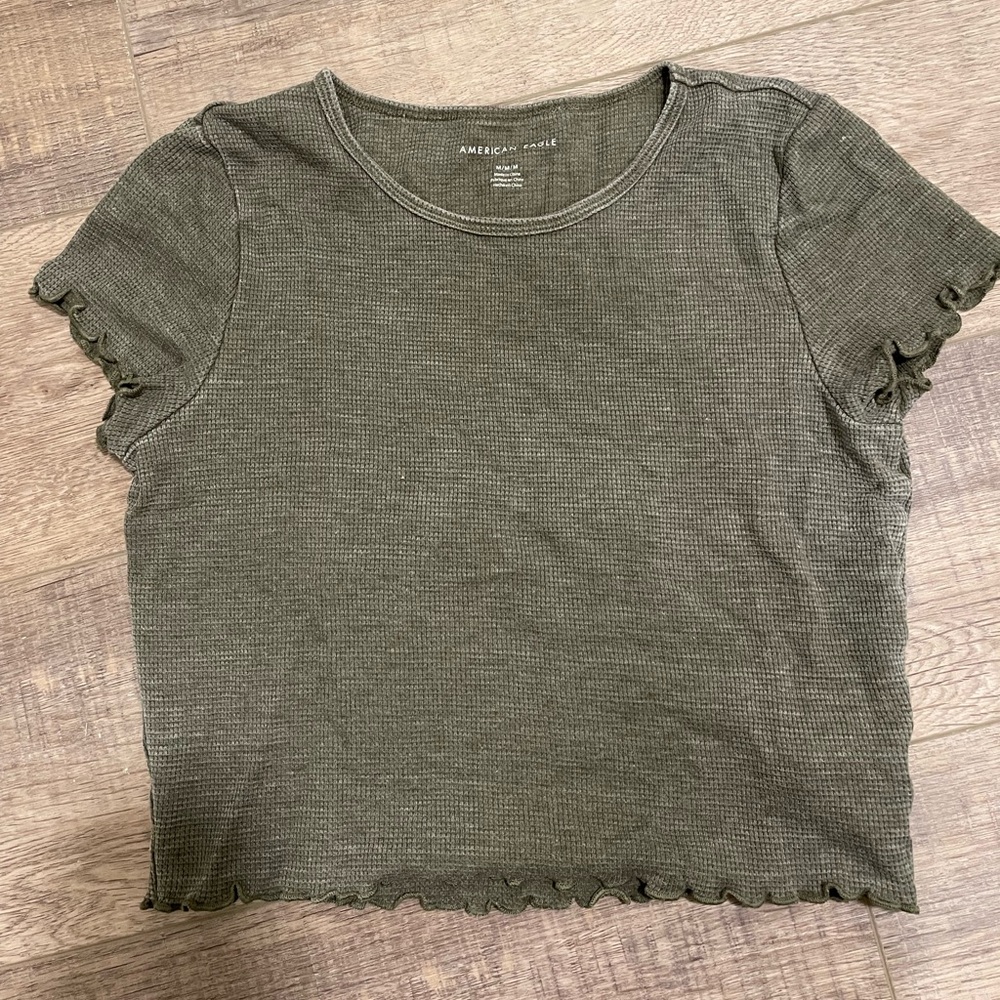 American Eagle Scalloped Cropped Waffle Tee